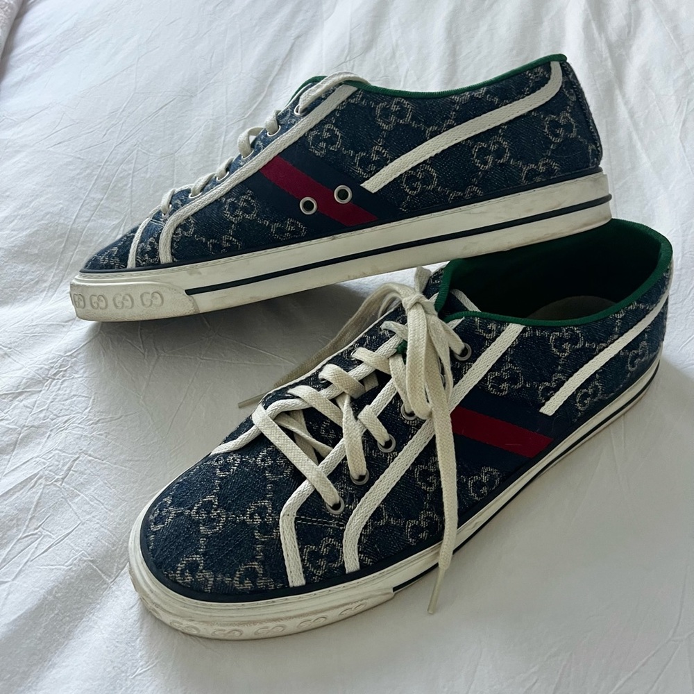 Gucci Blue and Red Monogram Sneakers